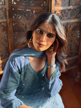 Ice Blue Chikankari & Mukaish Ring Work Kurta Set (Set of 3)